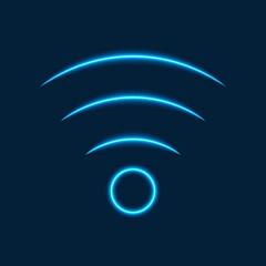 Wifi neon sign on dark blue background, vector illustration.