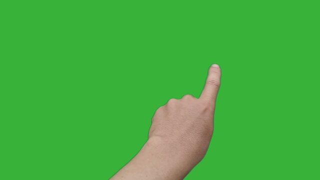 4K footage real time finger left swipe isolated on chroma key green screen background.