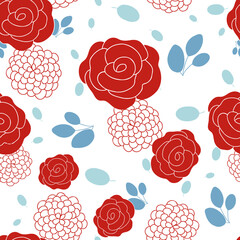 Seamless vector repeat pattern with roses and hydrangeas - 360759202