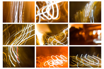 Garland lights in the dark. Blurred focus and background. Photo collage.	
