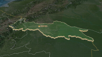 Sucumbios, Ecuador - extruded with capital. Satellite