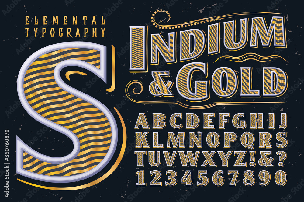 Aufkleber an elegant and ornate vector font with gold stripe effects. this alphabet would work well on labels 