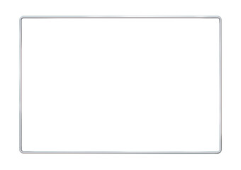 Rectangle realistic frame metal or silver with rounded corners. Slender on white background. Steel, photoframe template. For picture. Vector illustration.