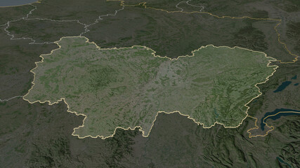 Bourgogne-Franche-Comt&eacute;, France - outlined. Satellite