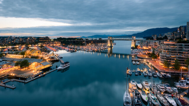 View of Granville Island and Burrard bridge from Granville Bridge