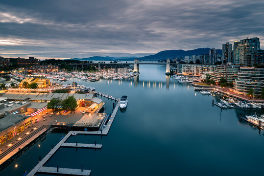 View of Granville Island and Burrard bridge from Granville Bridge