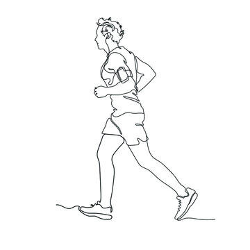 continuous line drawing of man Jogging and run in the outdoors. Athletic youth running outdoors isolated on white background. vector illustration © tri