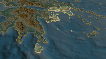 Attica, Greece - extruded with capital. Relief