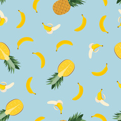Pineapple and Banana. Seamless Vector Patterns