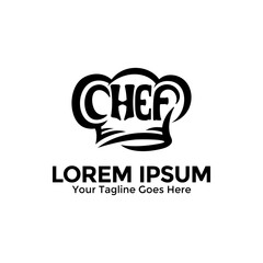 Chef lettering with chef hat logo vector. Chef typography, sketch style logo design template.