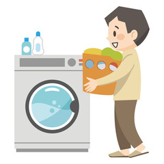 洗濯をする若い男性のイラストレーション