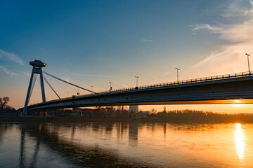 bridge at sunset in bratislava