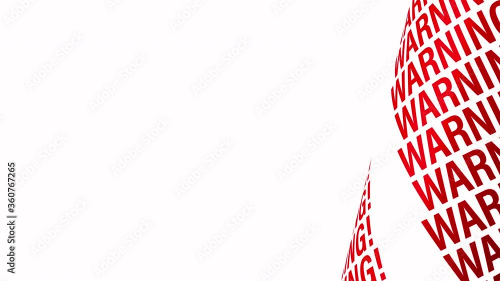 Poster warning red text word tube rotating animation seamless loop on white background with copy space for 