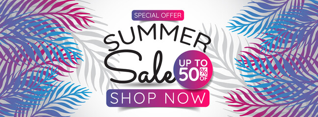 summer banner, tropical leaves. Suitable for social media posts, mobile applications, banner designs, and web / internet advertising.
