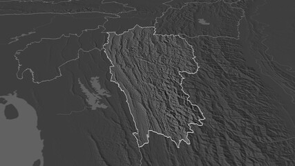 Mizoram, India - outlined. Bilevel