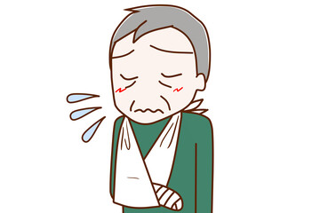 骨折して辛い高齢の男性