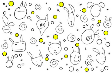 seamless pattern with cartoon animals faces  