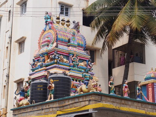 The colorful exteriors of a Hindu temple, Bangalore, Karnataka, South India, India