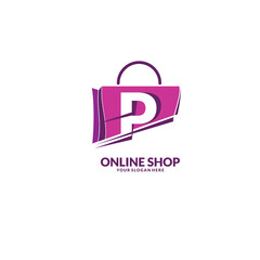 online shopping logo , abstract purple bag with letter p