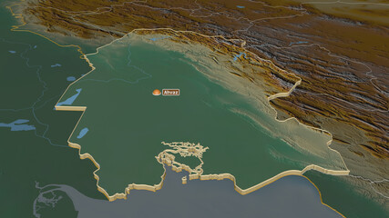 Khuzestan, Iran - extruded with capital. Relief