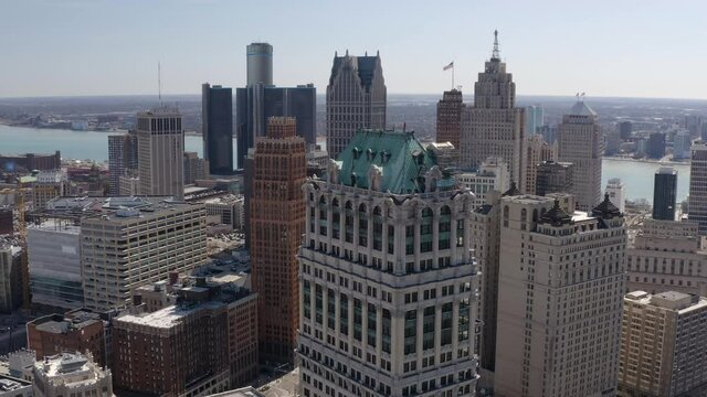 Aerial Detroit Rotating Left Book Tower And Cityscape