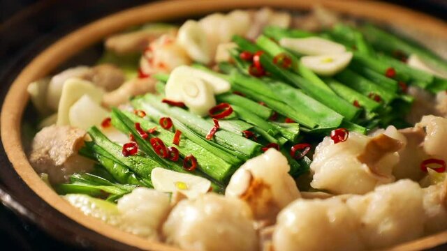 もつ鍋　Motsunabe. Giblets cooked in a hot pot Japanese food