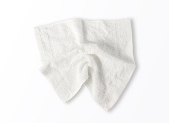 Top view of white napkin cotton, falled down on floor, serviette isolated on white background with...
