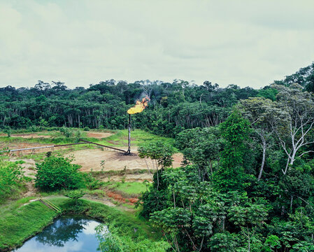 Natural Gas Burning In Urucu Petroleum Province, Coari, Amazonas State. Brazil