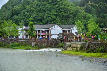 Old houses and stone bridges in ancient towns of Shaanxi Province, China