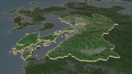 Kumamoto, Japan - extruded with capital. Satellite