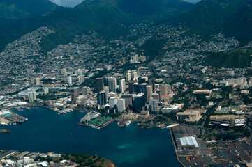 Aerial Downtown Honolulu, Oahu, Hawaii