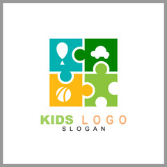 Kids play colorful logo vector, Children logo designs, happy child design concept, kid education logo, logo element template