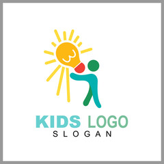 Kids play colorful logo vector, Children logo designs, happy child design concept, kid education logo, logo element template