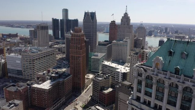 Downtown Detroit Aerial Flyby Book Building Sunny