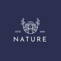 Woman Nature with linear style Minimal modern design vector template