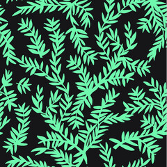 Fototapeta na wymiar Seamless pattern of graphic leaves on a black background