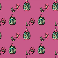 Seamless pattern of flower in tribal or native american art design pot in pastel color background