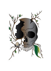 Surreal Skull .Hand drawing and graphic vector.