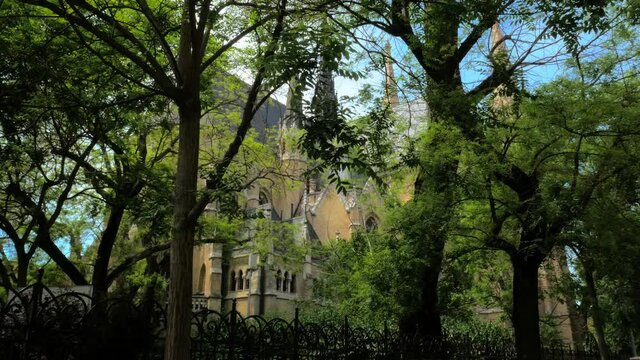 Church of Saint Elizabeth of the House of Arpad behind the fence. Budapest, Hungary Europe. 4K