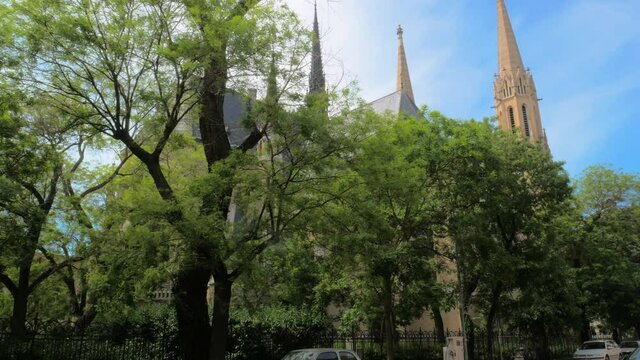Church of Saint Elizabeth of the House of Arpad behind the fence. Budapest, Hungary Europe. 4K