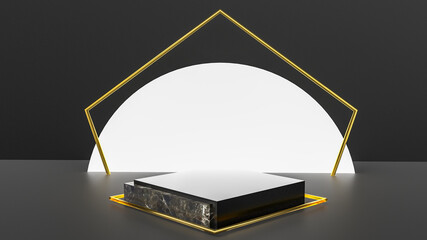 abstract 3d stage, display of geometric background, with Black colors, and minimal style.