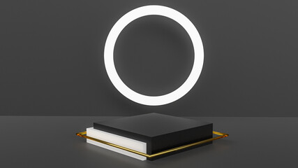 abstract 3d stage, display of geometric background, with Black colors, and minimal style.