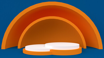abstract 3d stage, display of geometric background, with Blue And Orange colors, and minimal style.