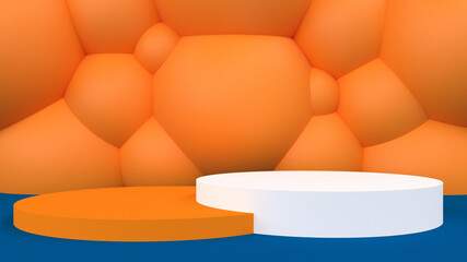 abstract 3d stage, display of geometric background, with Blue And Orange colors, and minimal style.
