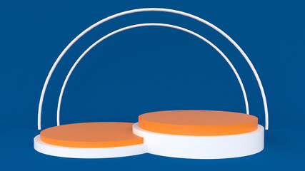 abstract 3d stage, display of geometric background, with Blue And Orange colors, and minimal style.
