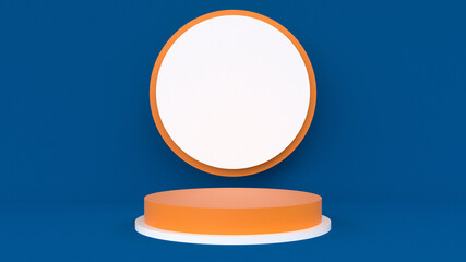abstract 3d stage, display of geometric background, with Blue And Orange colors, and minimal style.