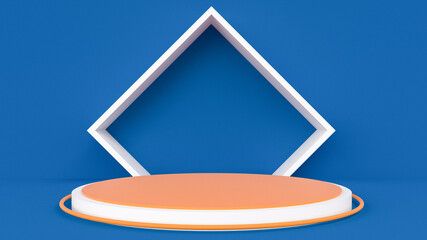 abstract 3d stage, display of geometric background, with Blue And Orange colors, and minimal style.