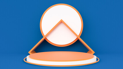 abstract 3d stage, display of geometric background, with Blue And Orange colors, and minimal style.