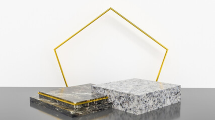 abstract 3d stage, display of geometric background, with Black colors, and minimal style.