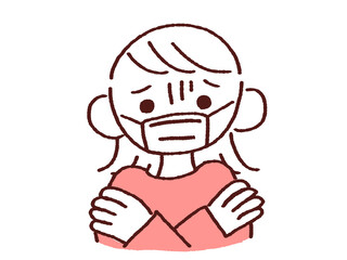 怖がるマスク姿の若い女性